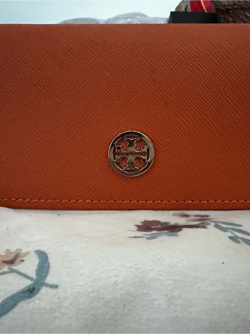 Tory Burch Orange Saffiano Leather Wallet/Sunglass Case